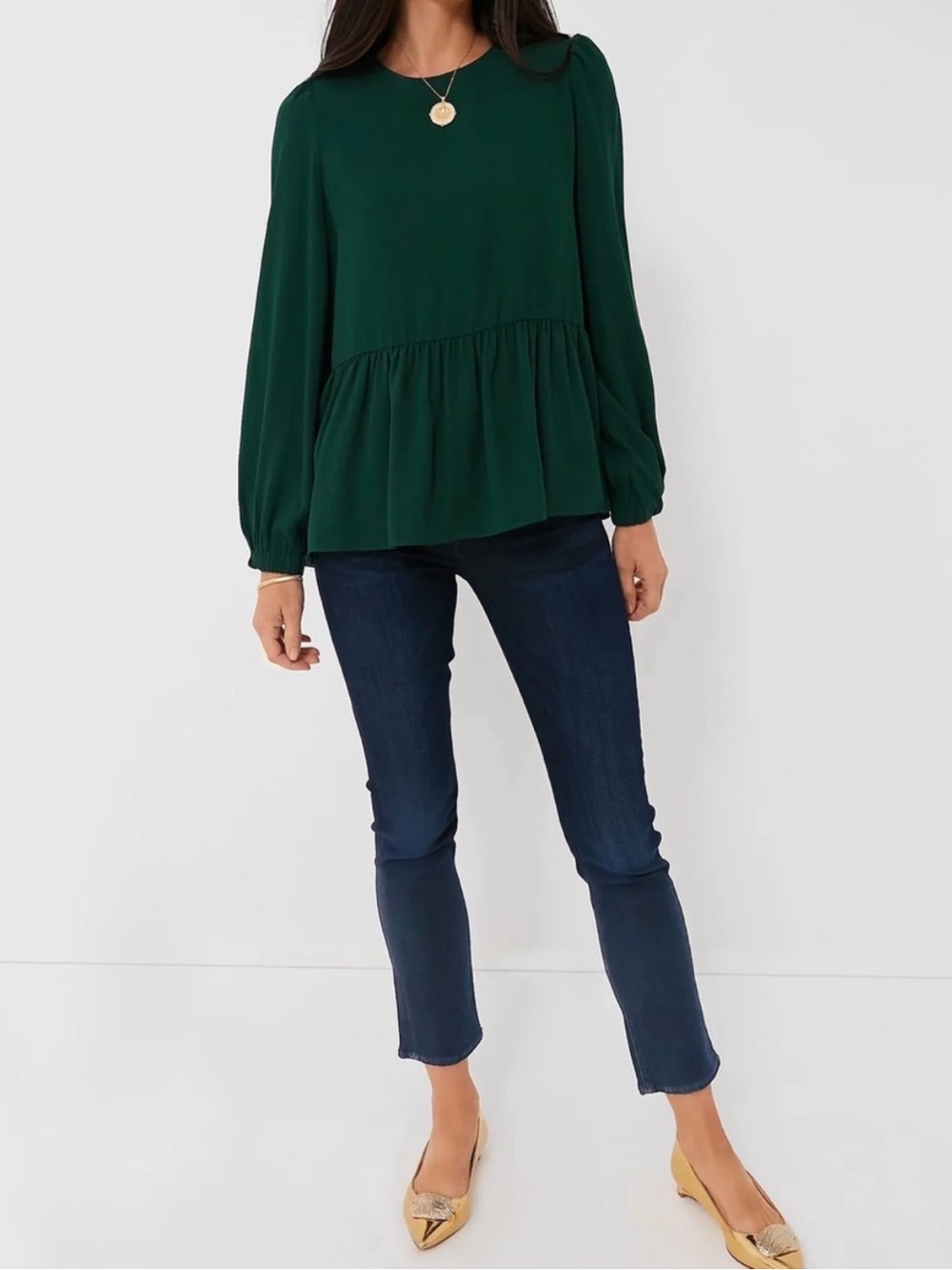 Tuckernuck Pomander Place Carlota Peplum Blouse – Hunter Green – Size Medium